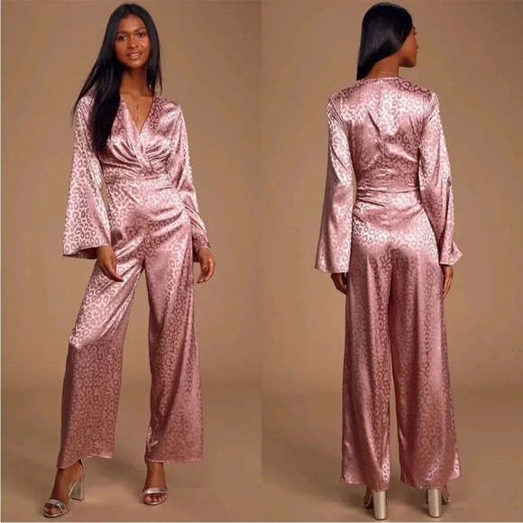 Lulus untamed Dame satin leopard jumpsuit - Picture 1 of 13